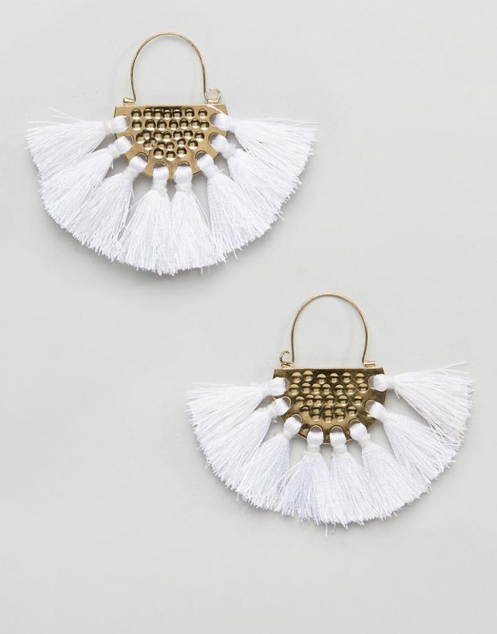 Asos Design Hammered Tassel Fan Earrings - Gold
