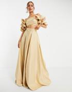 Yaura Elevated Pleated Maxi Skirt Set In Champagne Gold