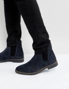 Silver Street Chelsea Boots In Navy Suede - Blue