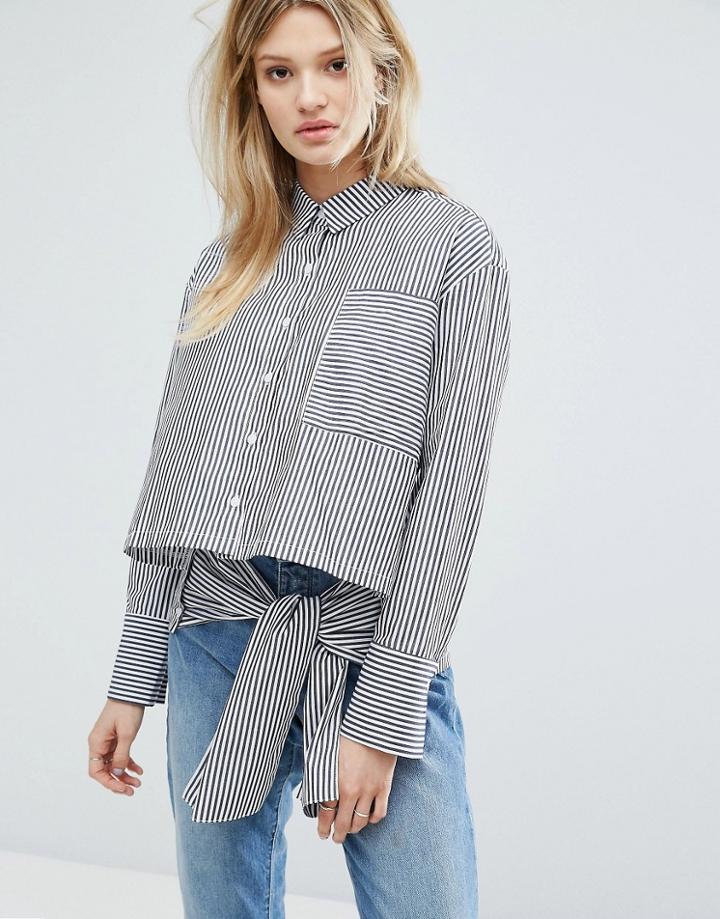 Outstanding Ordinary Oversized Shirt With Tie Up Detail - Blue