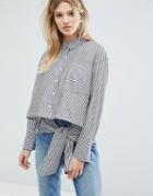 Outstanding Ordinary Oversized Shirt With Tie Up Detail - Blue