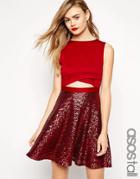 Asos Tall Scuba Cut Out Sequin Skater Dress - Red