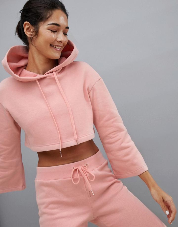 South Beach Bell Sleeve Crop Hoodie In Blush - Pink