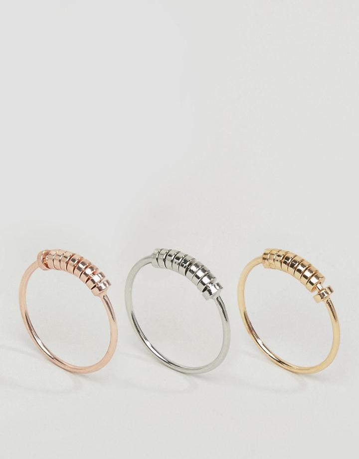 Asos Pack Of 3 Mini Bead Stack Rings - Multi