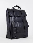 Asos Design Backpack With Double Straps In Black Faux Leather