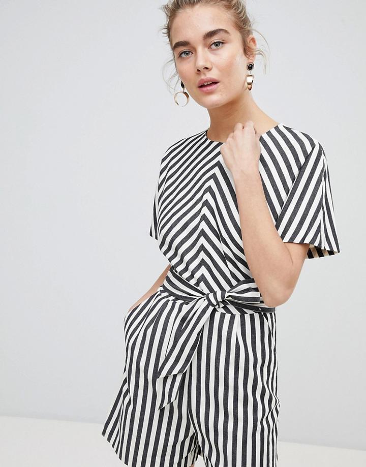 Warehouse Thick Stripe Romper - Cream