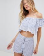 The Jetset Diaries Haven Striped Off Shoulder Crop Top - Blue