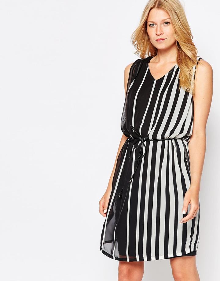 B.young Striped Belted Shift Dress - Black