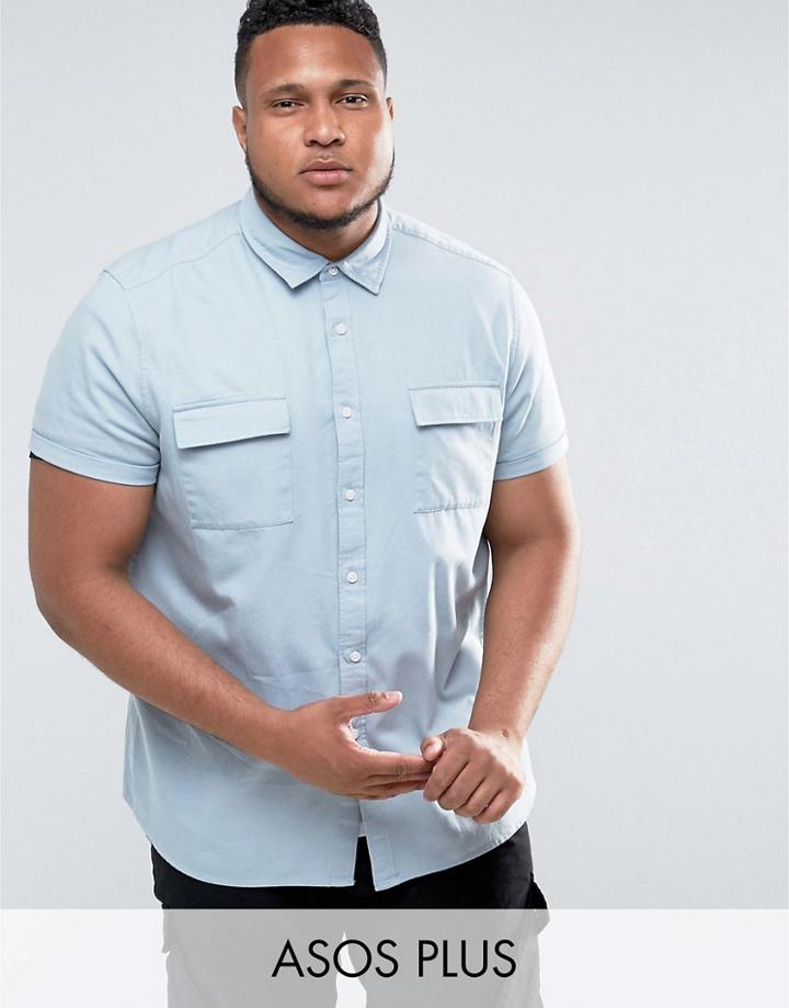 Asos Plus Regular Fit Twill Shirt In Blue - Blue