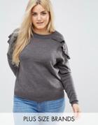 Brave Soul Plus Frill Shoulder Sweater - Gray
