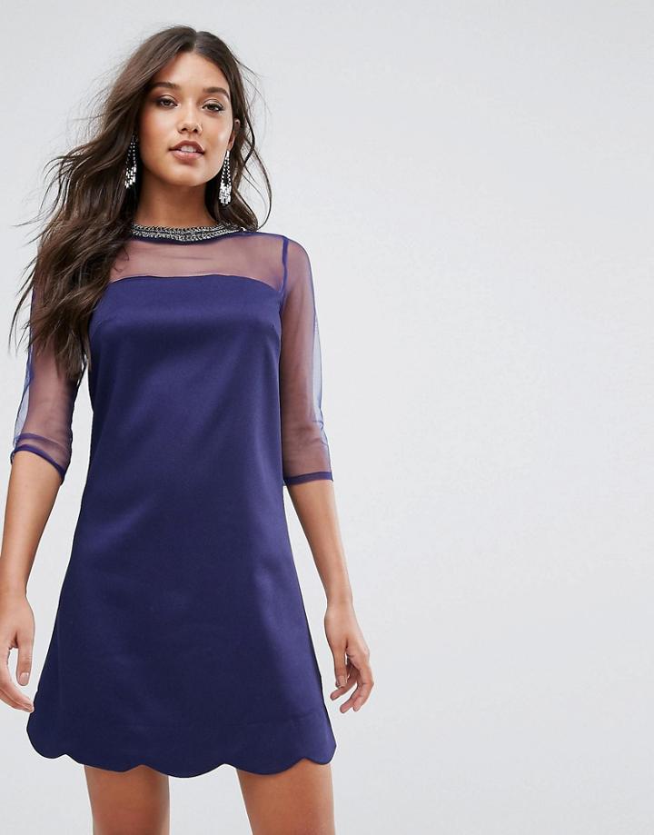 Little Mistress Sheer Paneled Dress - Navy
