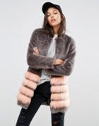 Unreal Fur Tundra Faux Fur Coat With Stripe - Gray