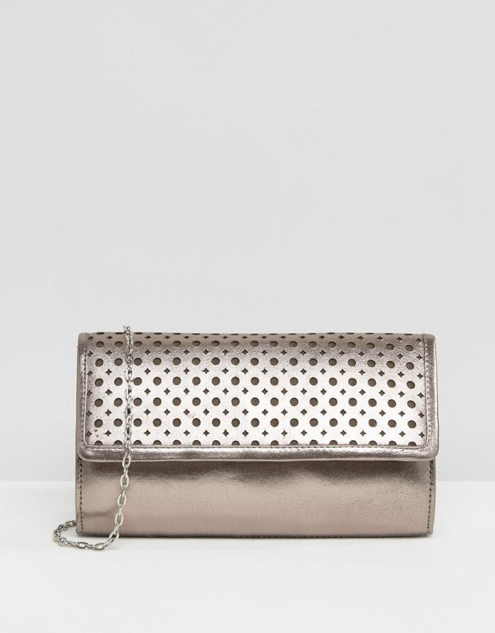 Lotus Cellini Perforated Detail Leather Clutch Bag - Gray