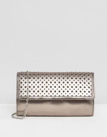 Lotus Cellini Perforated Detail Leather Clutch Bag - Gray