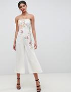 Asos Design Bandeau Jumpsuit With Embroidery-cream