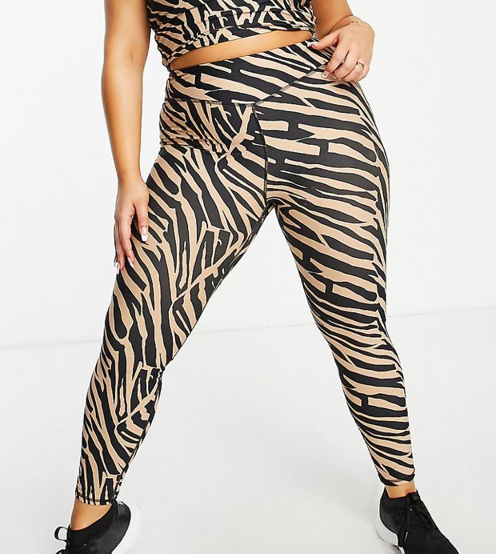 South Beach Plus High Waisted Leggings In Zebra Print-multi