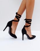 Truffle Collection Tie Ankle 2part Point High Heels - Black