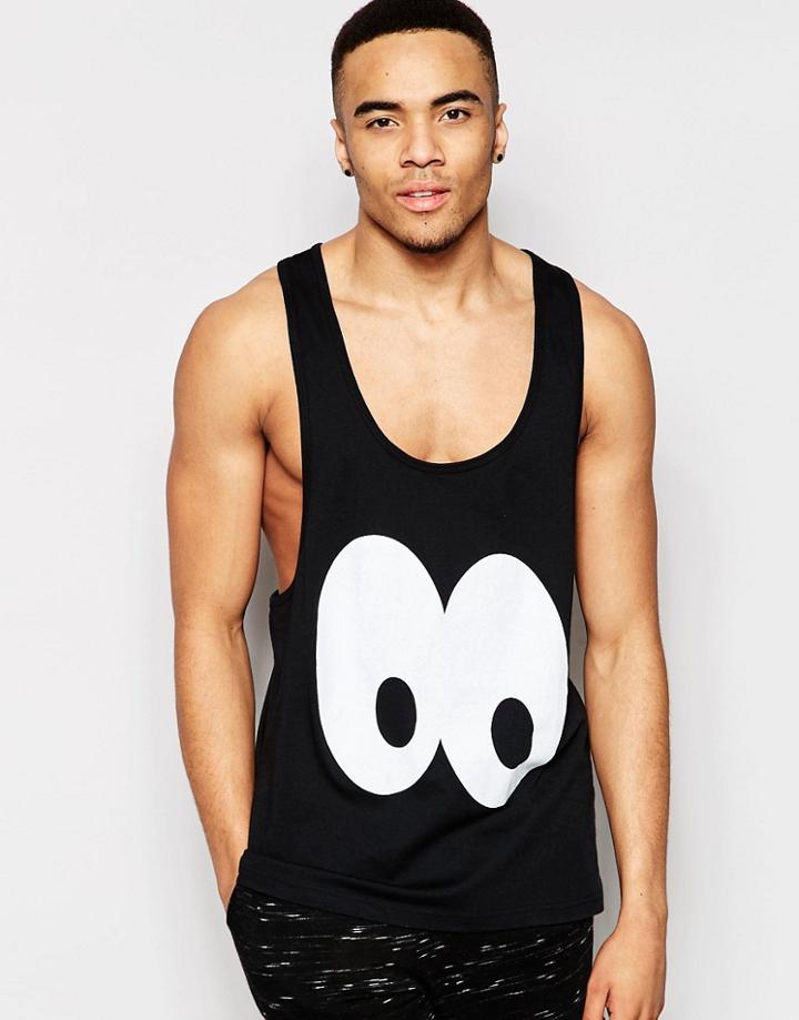 Asos Loungewear Extreme Racer Back Tank With Eyes Print - Black