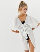 Brave Soul Beach Dress With Tripe Tie Front-white