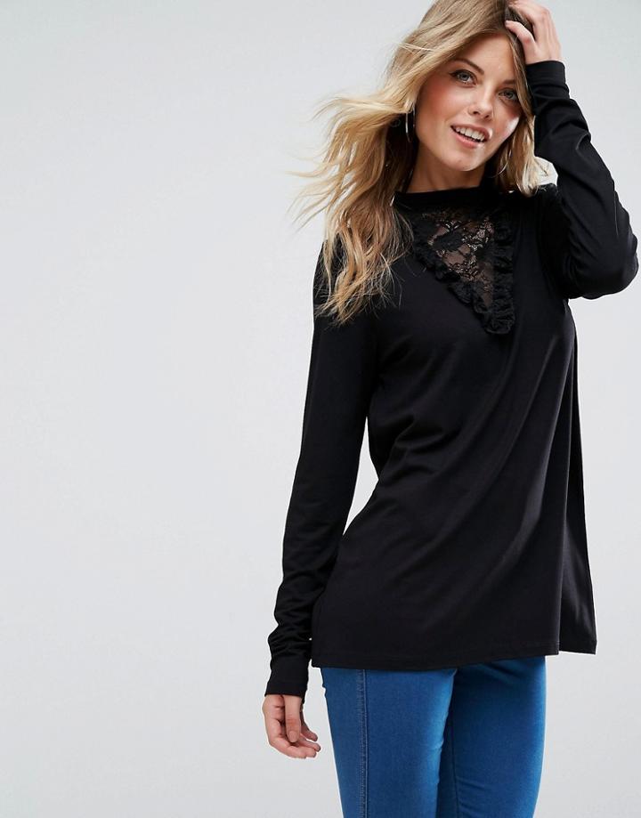 Asos Top With Choker Detail And Lace Panel - Black