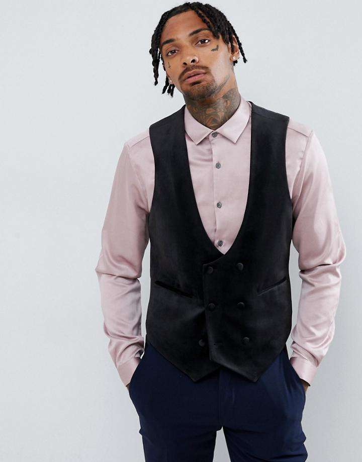 Asos Design Skinny Suit Vest In Black Velvet