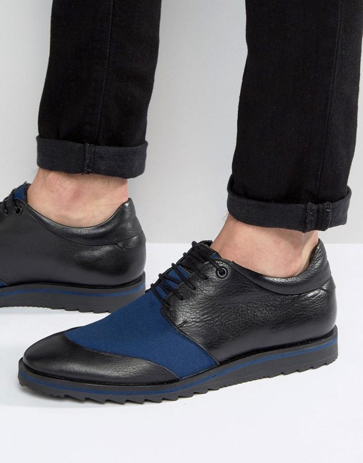 Asos Derby Shoes In Black Leather With Navy Mesh - Black