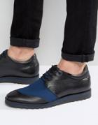 Asos Derby Shoes In Black Leather With Navy Mesh - Black