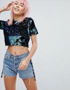 Ragyard Sequin Crop Top With Moonstone Pendants - Green