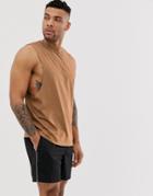 Asos Design Organic Relaxed Sleeveless T-shirt With Crew Neck And Dropped Armhole In Brown