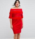 Asos Curve Pleat & Ruffle Off Shoulder Dress