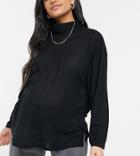 Asos Design Maternity Oversized Top In Drapey Rib With Structured High Neck In Black-white