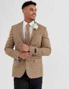 River Island Wedding Skinny Fit Blazer In Brown Check - Brown