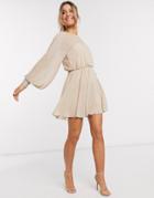 Asos Design Linear Yolk Embellished Mini Dress-multi