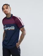 Asos Super Longline T-shirt With High Shine Yoke & Euphoric Print - Navy