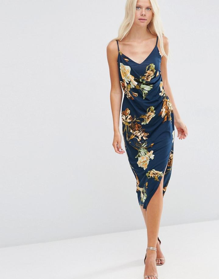 Asos Gold Rose Strappy Drape Cami Dress - Multi