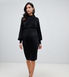 Asos Design Maternity Balloon Sleeve Plisse Midi Dress - Black