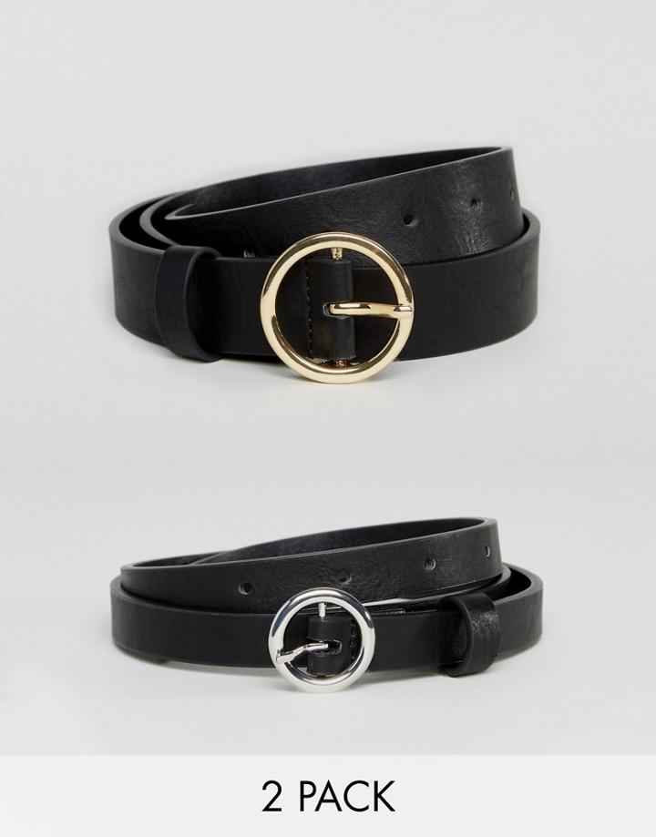 Asos 2 Pack Circle Buckle Waist & Hip Belts - Black