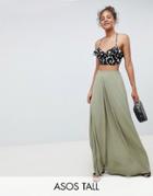 Asos Design Tall Crinkle Maxi Skirt With Box Pleat - Green