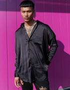 Asos Design Oversized Satin Shirt With Dip Back Hem In Black