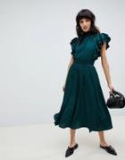Vero Moda Flutter Sleeve Dress-green