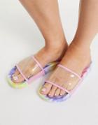 Asos Design Fiasco Tie Dye Slides In Pink And Blue-multi