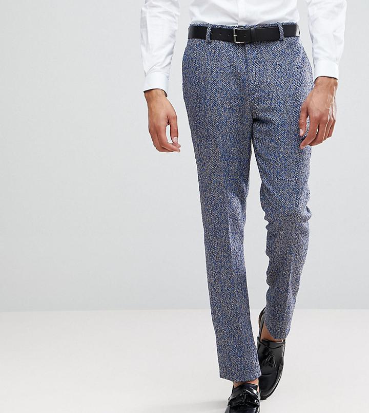 Asos Tall Slim Suit Pants In Blue Flecked Wool Blend - Blue