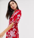 Boohoo Tie Sleeve Jumpsuit In Red Floral - Multi