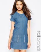 Influence Tall Raw Edge Detail Shift Dress - Light Denim