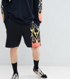 Reclaimed Vintage Inspired Jersey Shorts With Flame Print - Black