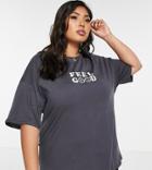 Asos Design Curve T-shirt With Feel Good Print In Charcoal-grey
