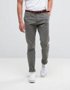 Scotch & Soda Chinos With Belt In Stretch Slim Fit In Khaki Gray - Gre