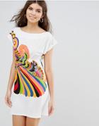 Jasmine T-shirt Dress With Rainbow Print - White