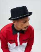 Asos Design Pork Pie Hat In Black With Aztec Trim - Black