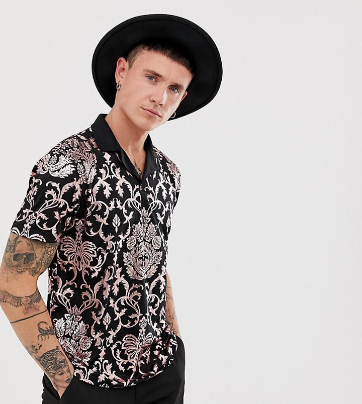 Asos Design Relaxed Polo With Metallic Baroque Print